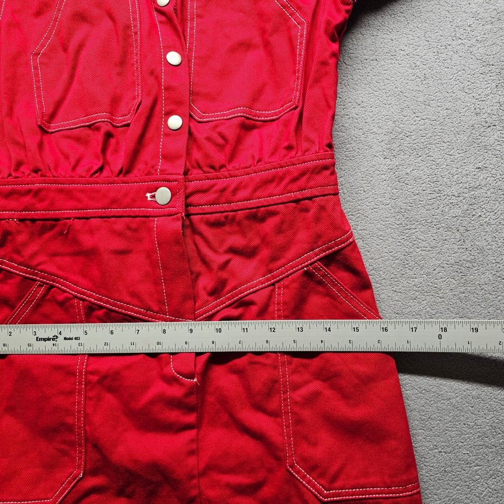7 For All Mankind Red Denim Western Mini Dress Womens 4 Red Long Sleeve Cotton - Picture 3 of 13